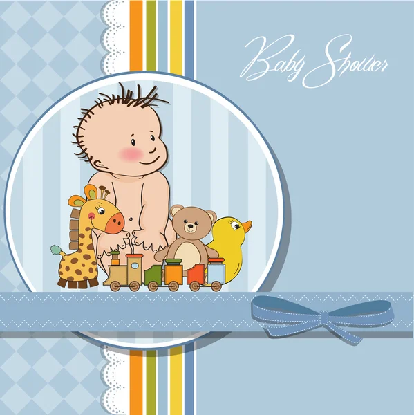 Novo bebê menino modelo chuveiro cartão — Fotografia de Stock