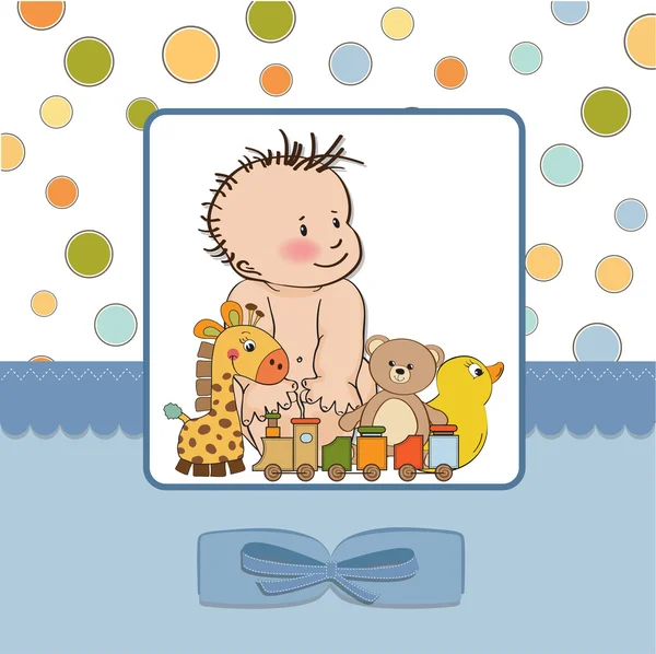 Nieuwe baby jongen sjabloon douche kaart — Stockfoto