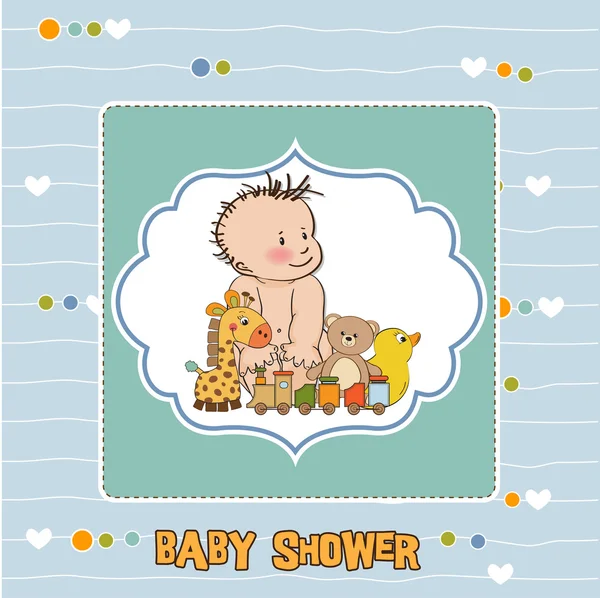Chlapec šablony sprcha blahopřání k narození dítěte — Stock fotografie