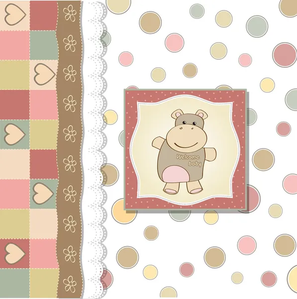 Tarjeta de ducha de bebé infantil con juguete hipopótamo —  Fotos de Stock