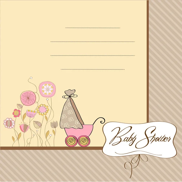 乳母車と赤ちゃんシャワー招待状カード — ストック写真