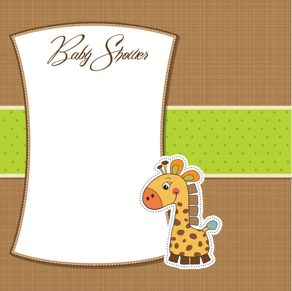 Dziecko prysznicem karty z zabawka żyrafa — Zdjęcie stockowe