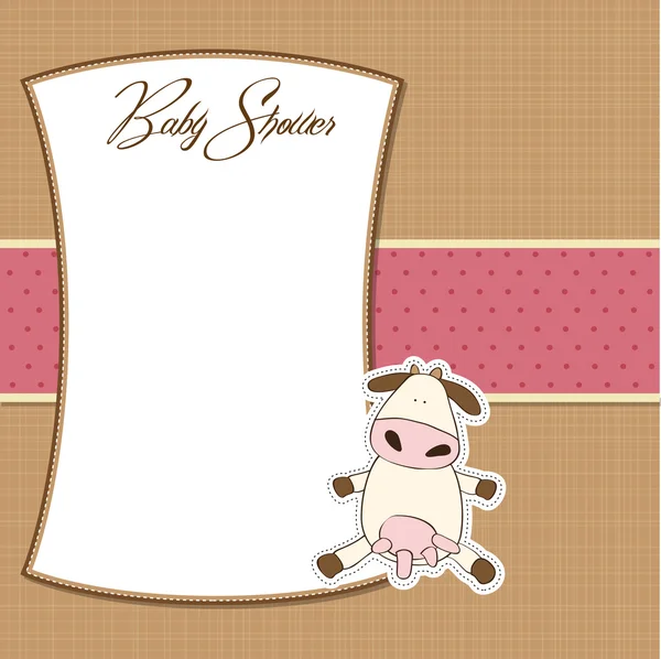 牛と面白い赤ちゃんの少女シャワー カード — ストック写真