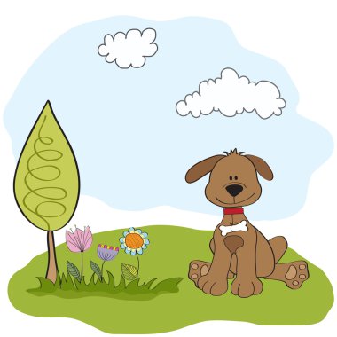 Bahar tebrik kartı ile köpek
