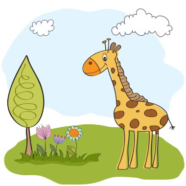 Spring greeting card with giraffe