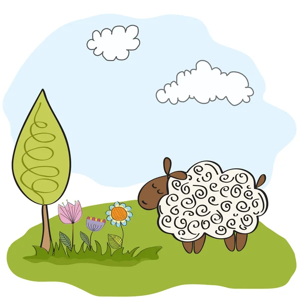 羊と春グリーティング カード — ストック写真