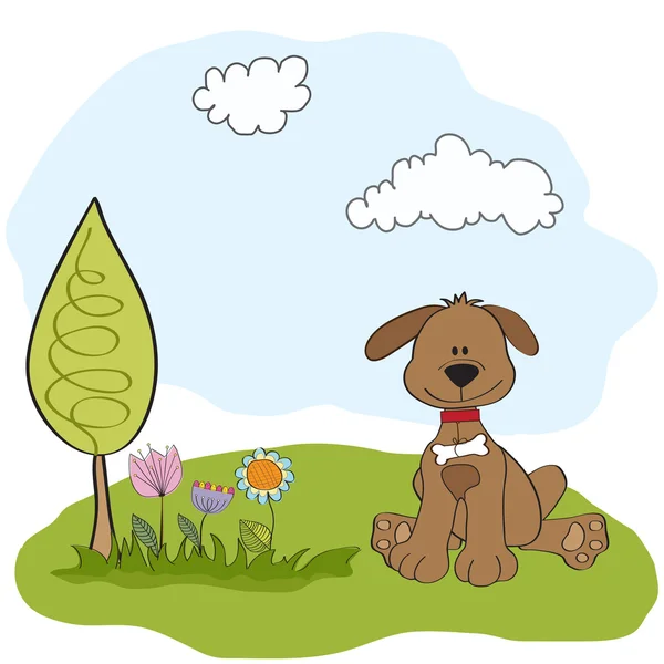 Bahar tebrik kartı ile köpek — Stok fotoğraf