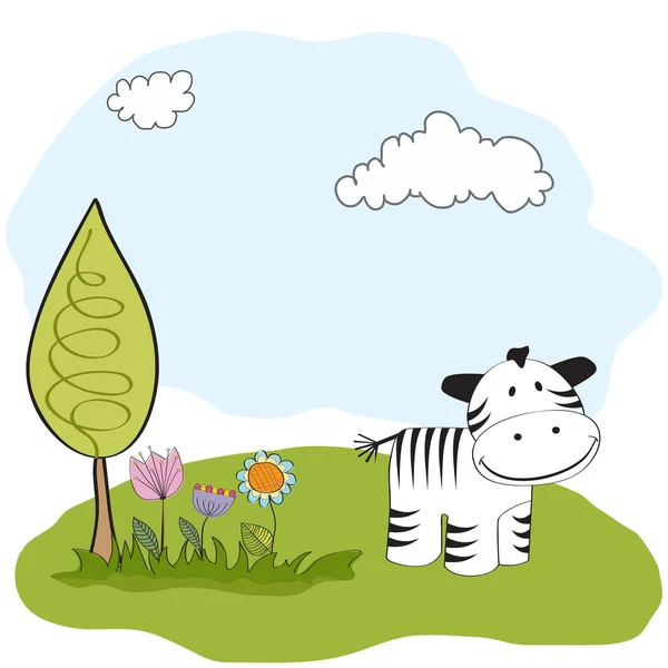 Våren gratulationskort med zebra — Stockfoto
