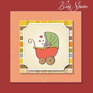 komik çocuk arabası ile bebek duş kartı
