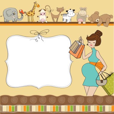 Baby shower card with pregnant women clipart