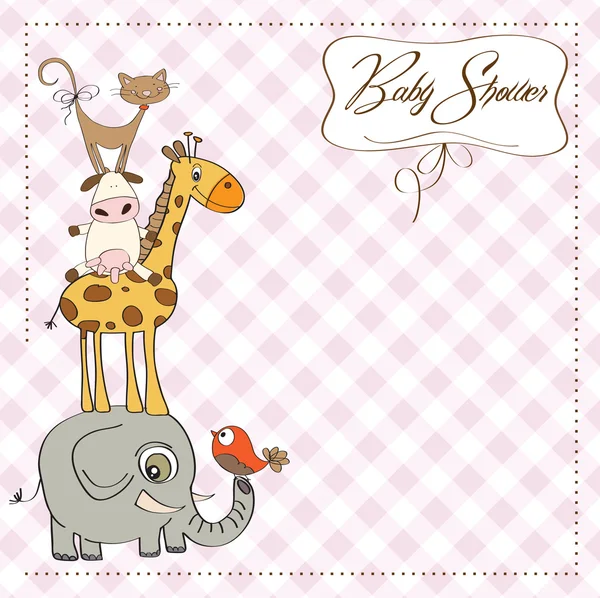 Cartão de banho de bebê com pirâmide engraçada de animais — Fotografia de Stock