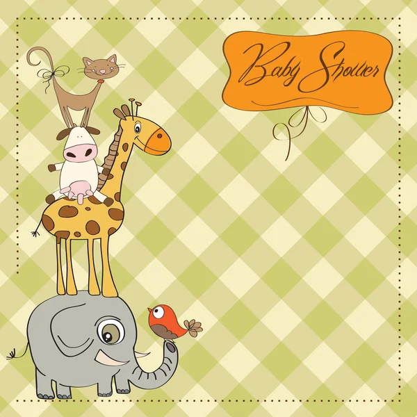 Baby shower card with funny pyramid of animals — Stock Photo, Image