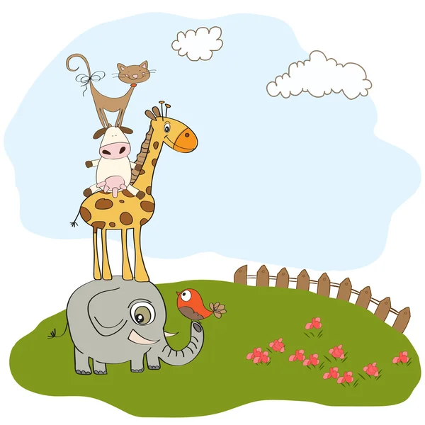 Baby shower card ze śmieszną piramidą zwierząt — Zdjęcie stockowe