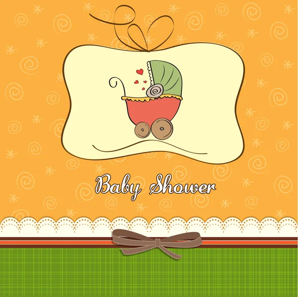 面白い乳母車と赤ちゃんシャワー カード — ストック写真