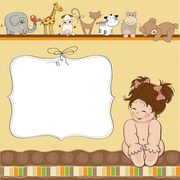 Nya baby dusch-kort med lite naken flicka — Stockfoto
