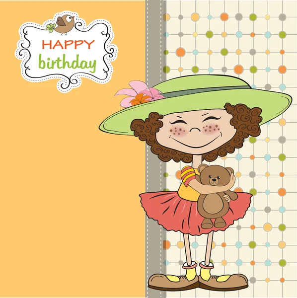 Милая маленькая девочка поздравляет тебя с днем рождения. — стоковое фото
