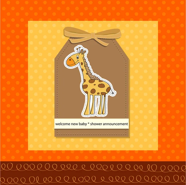 Приветствуем детскую открытку с забавным жирафом — стоковое фото