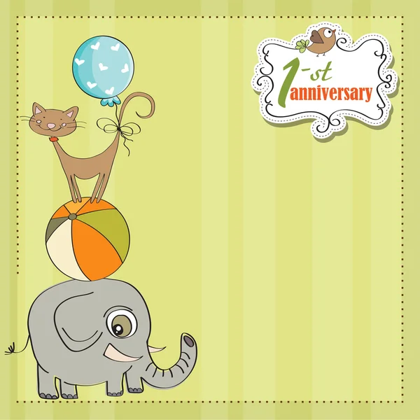 Cute first anniversary card with animals — Stock Photo, Image