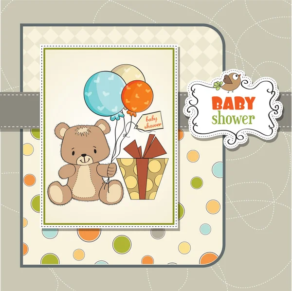 Baby shoher kort med söt nalle — Stockfoto