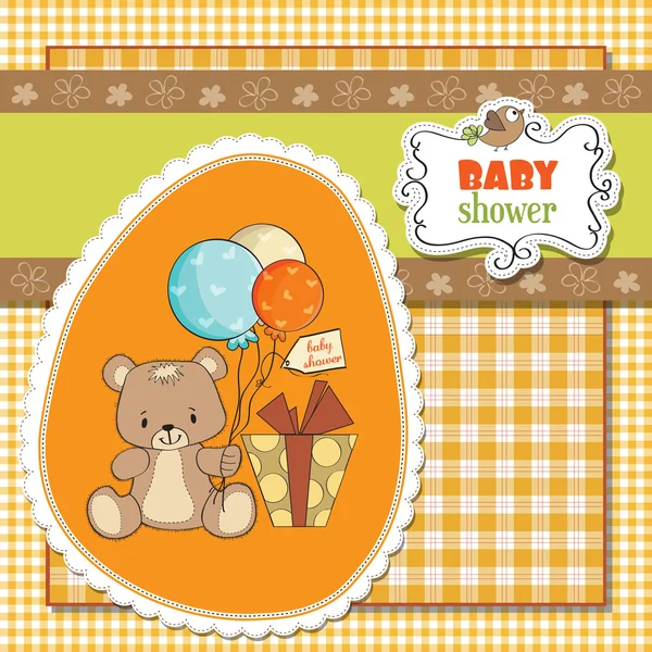Cartão de bebê shoher com urso de pelúcia bonito — Fotografia de Stock