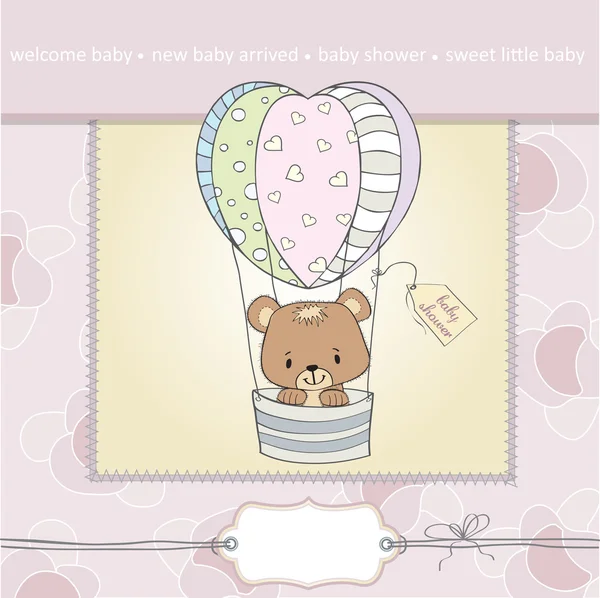 Tarjeta de ducha de bebé con lindo oso de peluche —  Fotos de Stock