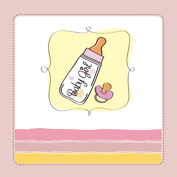 Bebek duş kartı ile süt Biberon ve emzik — Stok fotoğraf