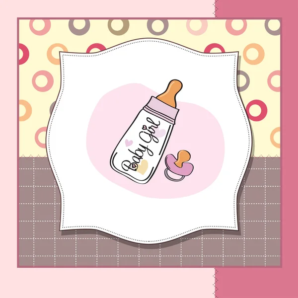 Μωρό ντους κάρτα με μπουκάλι γάλα και πιπίλα — Φωτογραφία Αρχείου