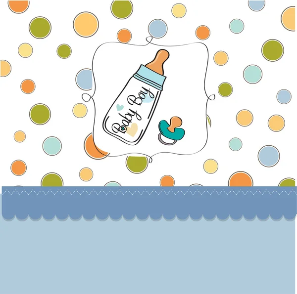 아기 우유 병 및 젖꼭지 보 샤워 카드 — 스톡 사진