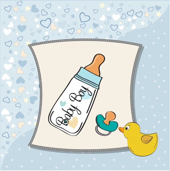 Stock image Baby boy shower card with milk bottle and pacifier