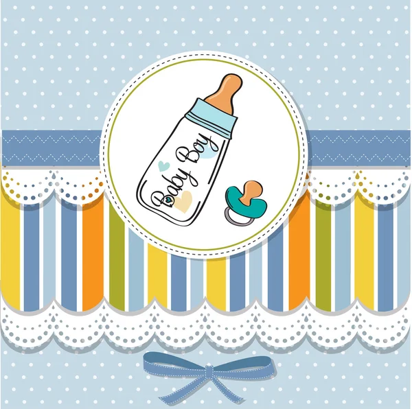 Baby boy shower card with milk bottle and pacifier — Stock Photo, Image