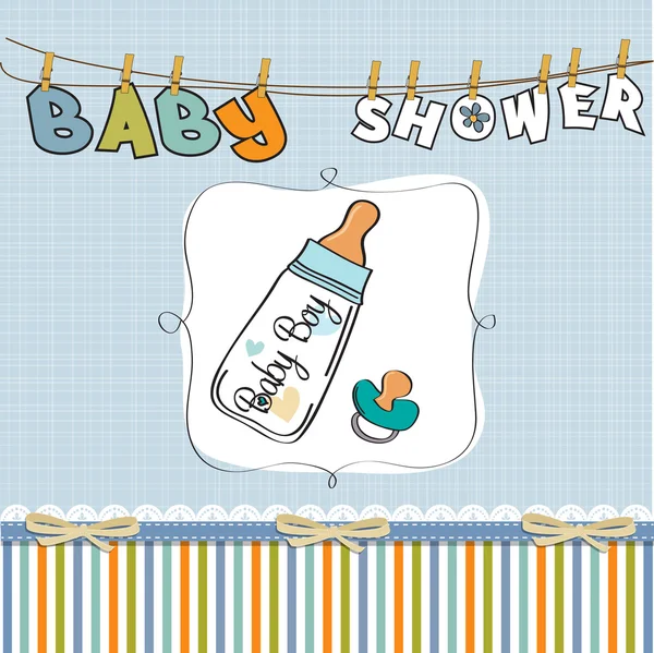 Tarjeta de ducha para bebé niño con biberón y chupete — Foto de Stock