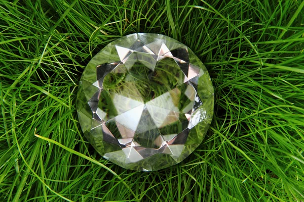 Diamante claro na grama verde — Fotografia de Stock