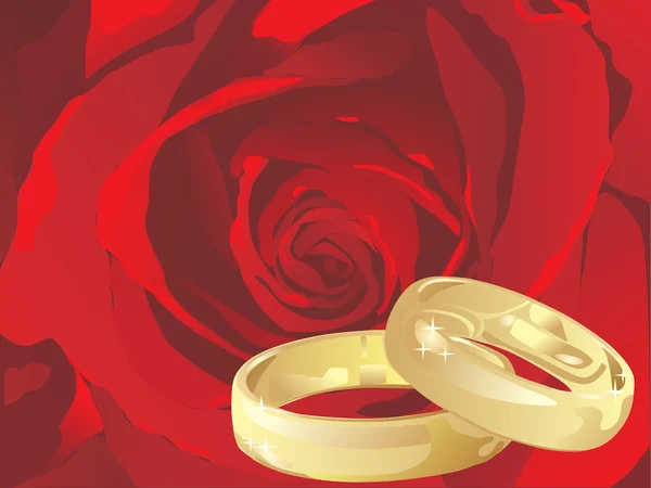 Vector golden wedding rings with rose — Stock Vector