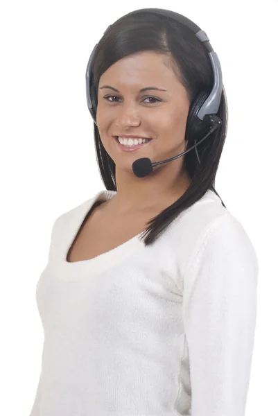Beautiful woman with headset and microphone — Stock Photo, Image