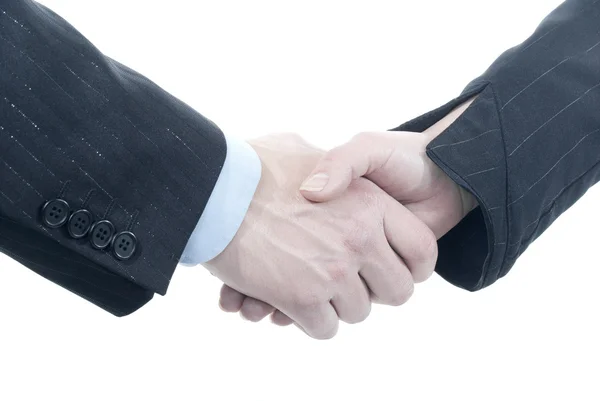 Business or friendly handshake between man and woman — Stock Photo, Image