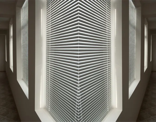 Extraño ángulo de corredor oscuro con persianas blancas — Foto de Stock