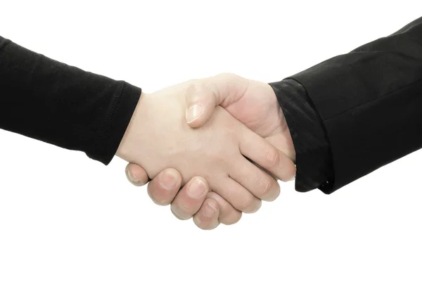 Business or friendly handshake between man and woman — Stock Photo, Image