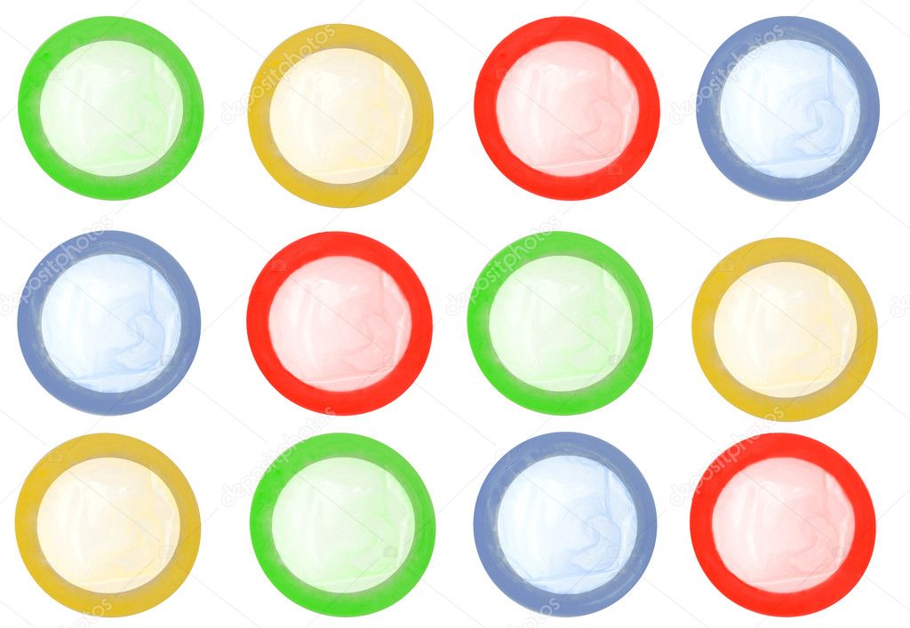 Colored condoms isolated
