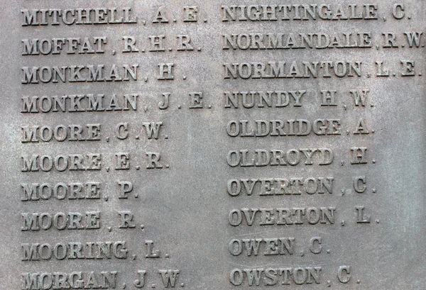 Names on military war memorial