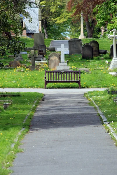 Path and bench in old cemetery — Stock Photo, Image