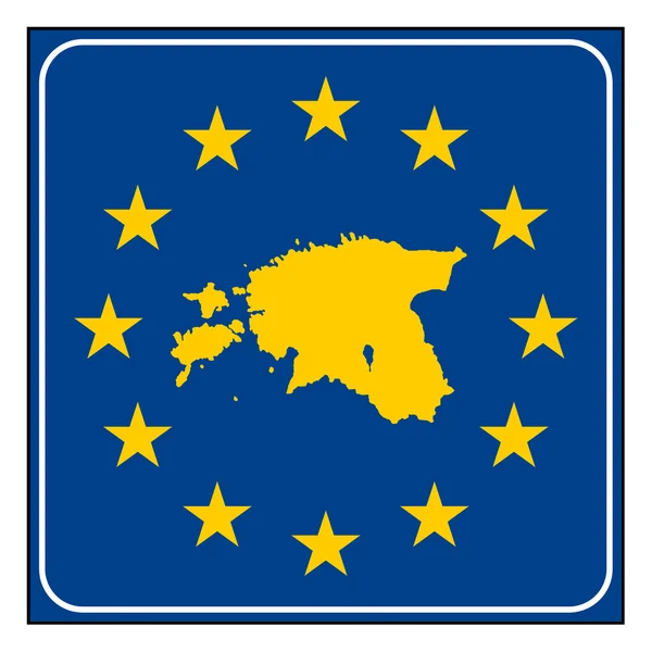 ベッドのテディベアΕυρωπαϊκό κουμπί Εσθονία — Φωτογραφία Αρχείου