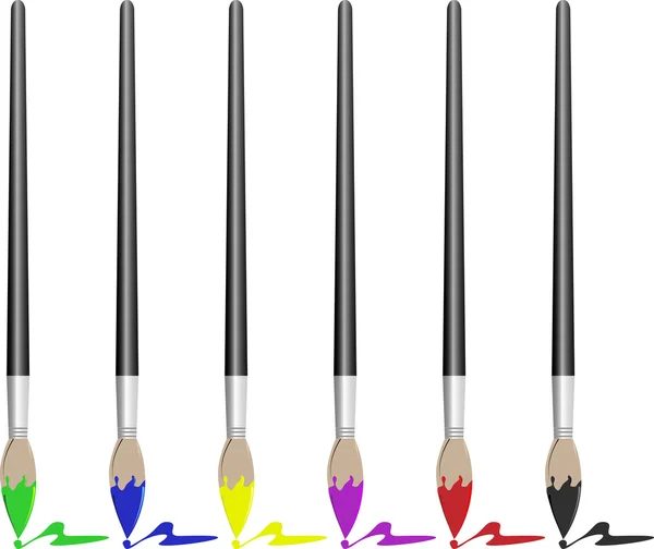 Sex färgade penslar — Stock vektor