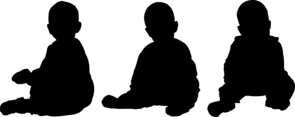 stock vector Three silhouette of seated baby