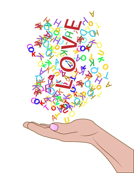 Hand with letters and love — Stock Vector