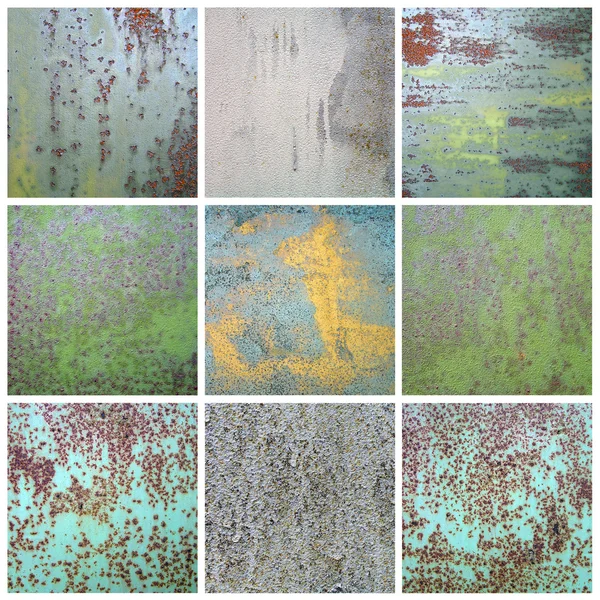 Kolekce štípané barva na rezavý kovový povrch — Stock fotografie