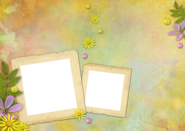 Soyut pastel renkli kağıt arka plan üzerinde fotoğraf çerçeveleri — Stok fotoğraf