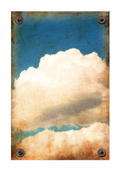 Grunge paper texture with blue sky and clouds — Stock Photo, Image