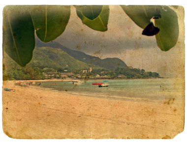 Shore of the ocean, beach. Old postcard. clipart