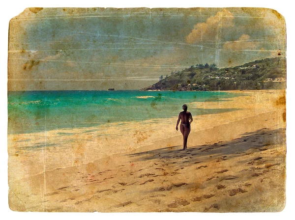 인도양 세이셸입니다. 오래 된 그림 엽서 — 스톡 사진