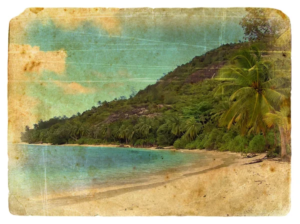 Paisaje del Océano Índico, Seychelles. Tarjeta postal antigua . — Foto de Stock